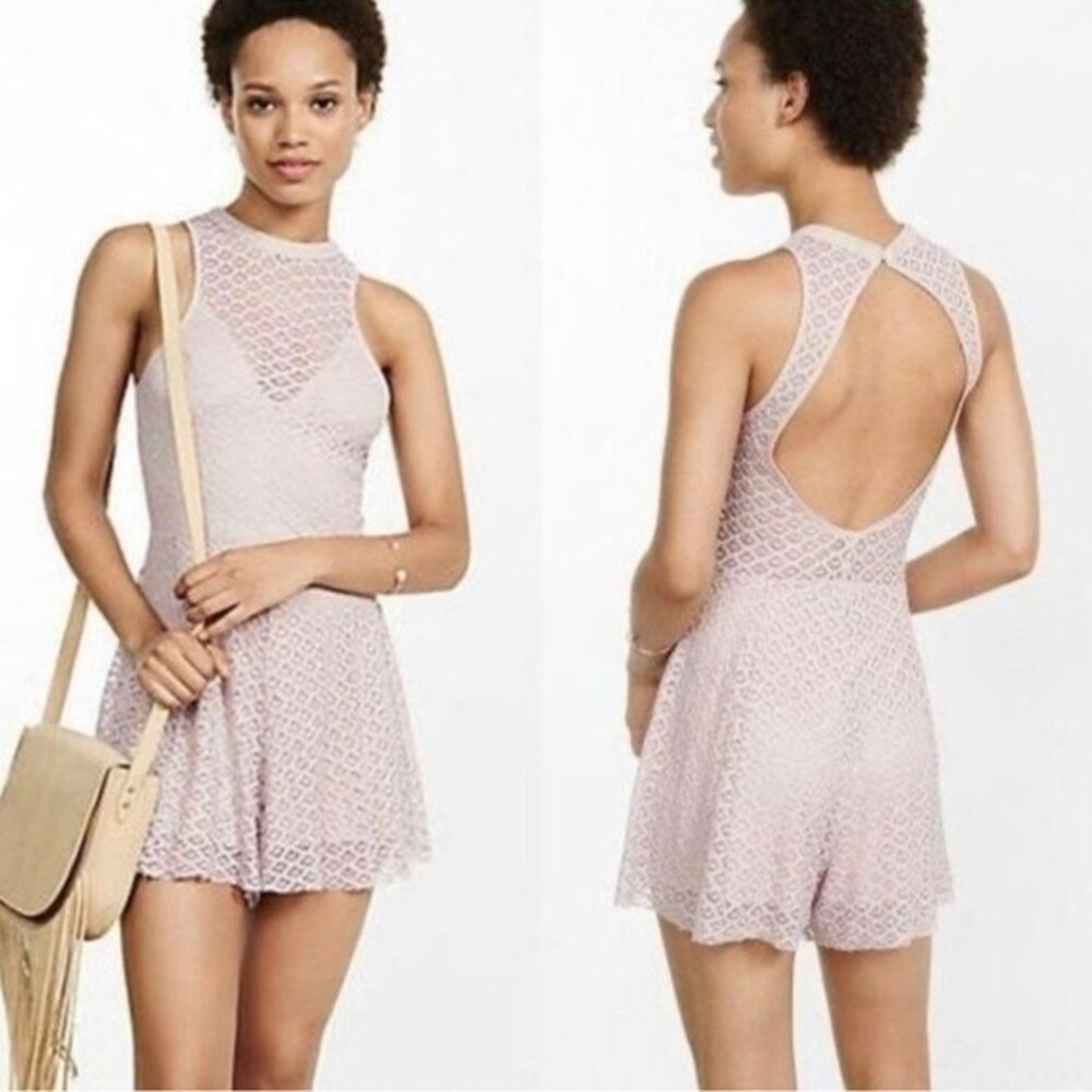 Express mauve backless lace romper size small